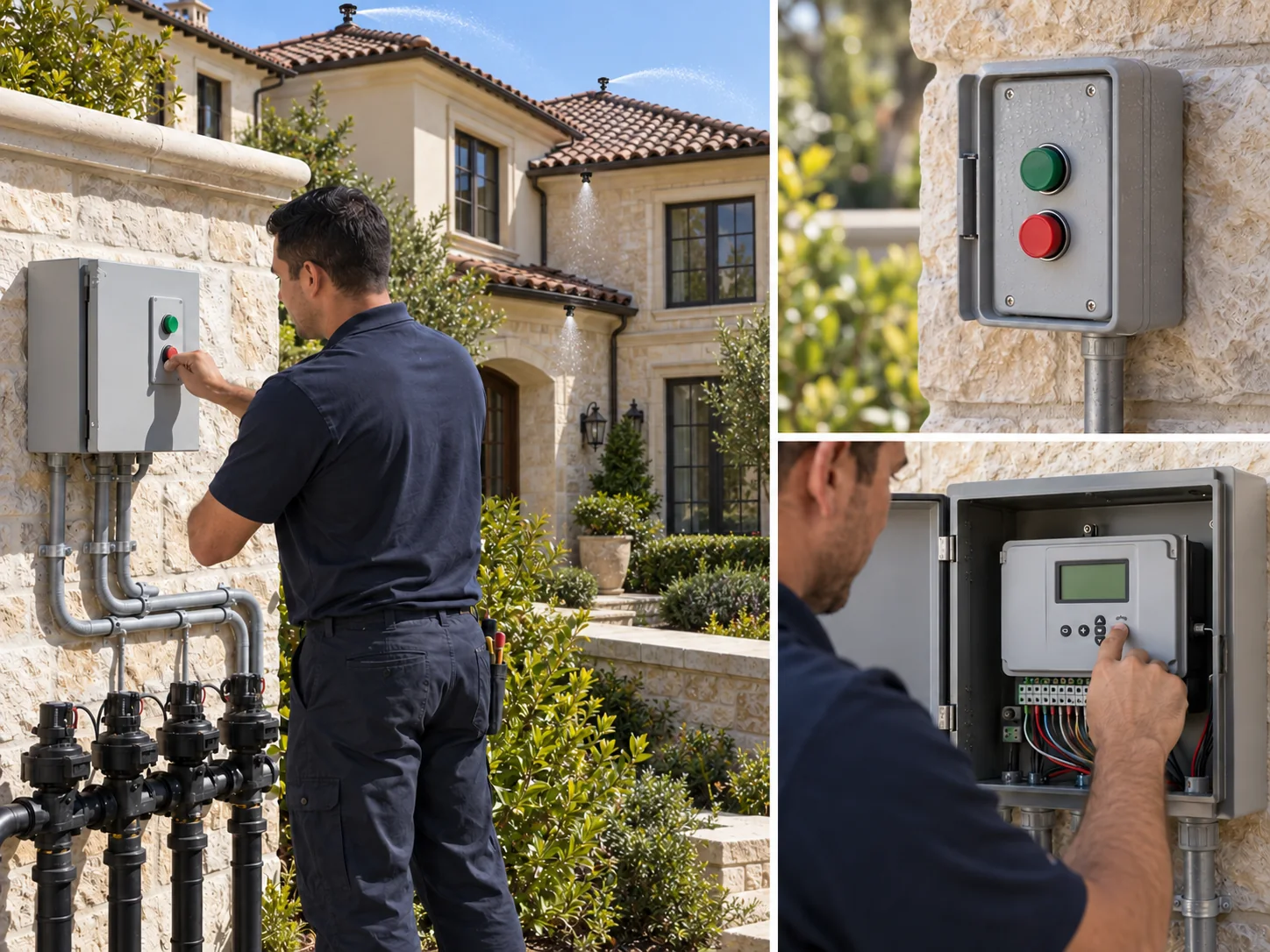 Illustrative collage showing manual & automatic activation controls for luxury homes
