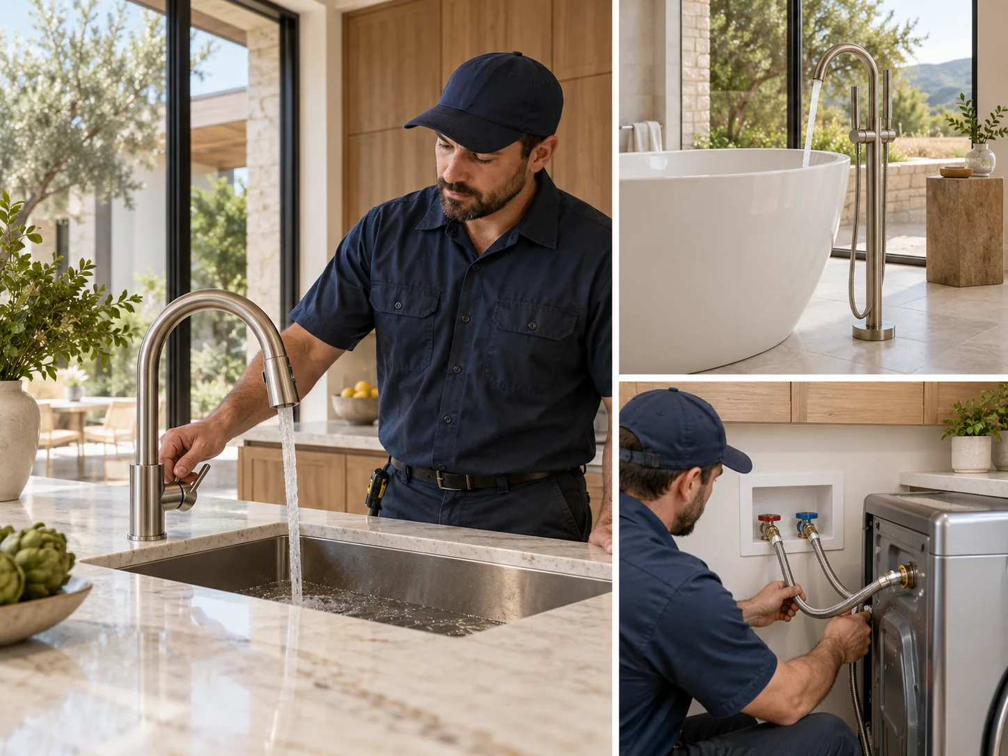 Illustrative collage showing fixture & appliance installation for luxury homes