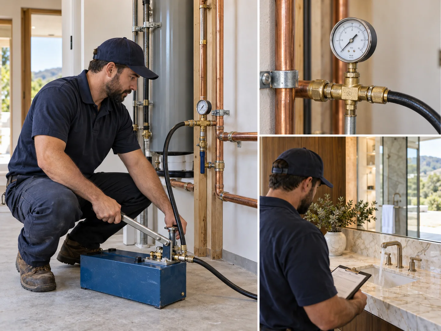 Illustrative collage showing system testing & final inspection for luxury homes