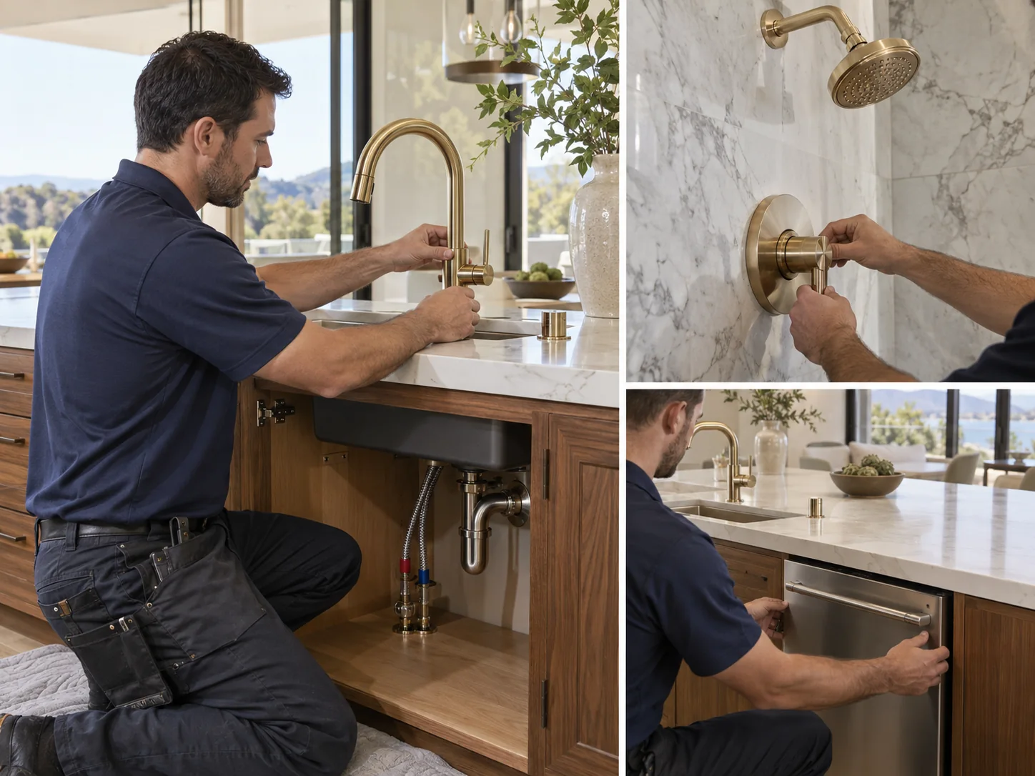 Illustrative collage showing fixture & appliance installation for luxury homes